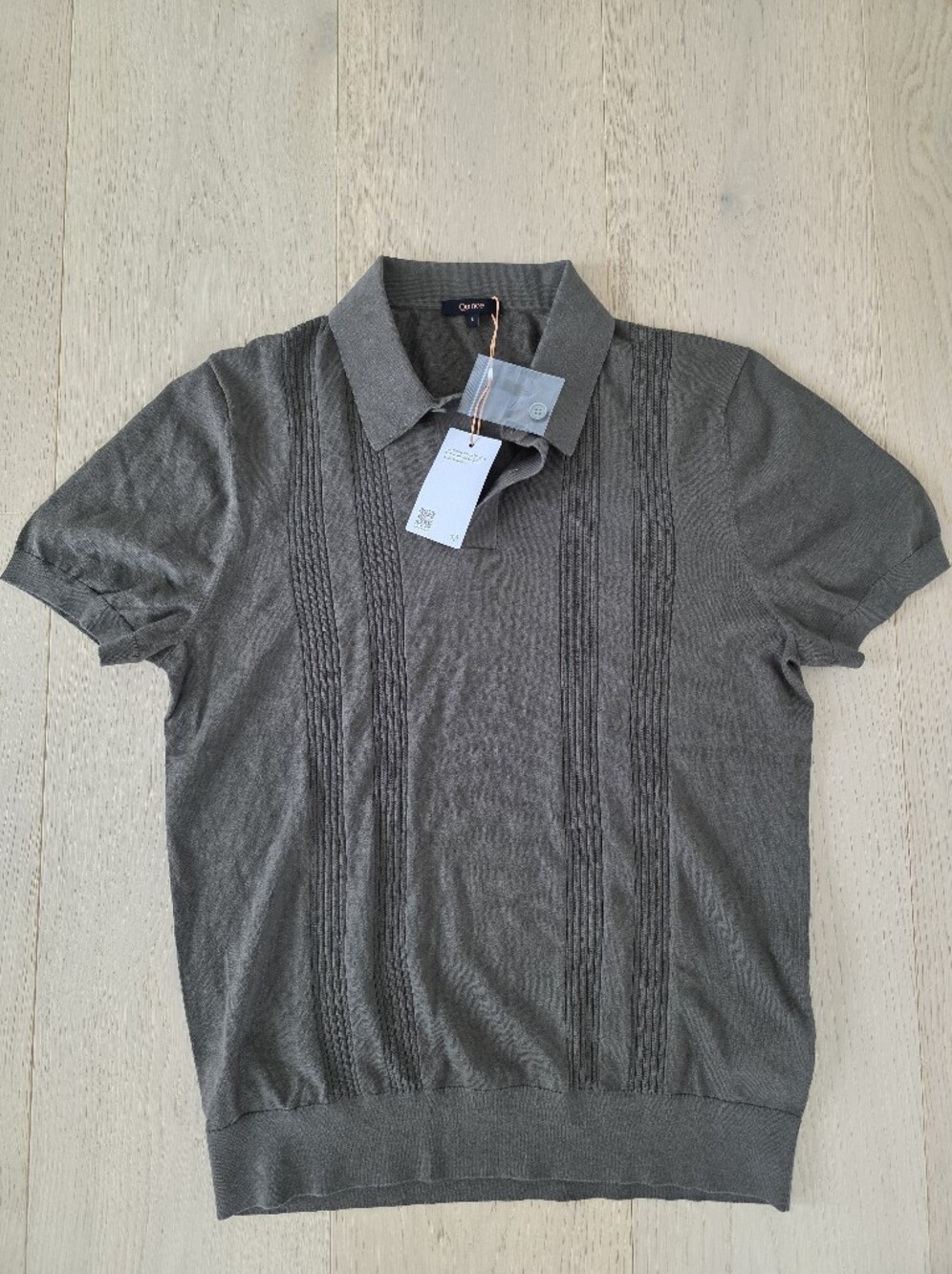 Cotton-Silk Ribbed Short Sleeve Sweater Polo - Olive - Picture 8 of 15